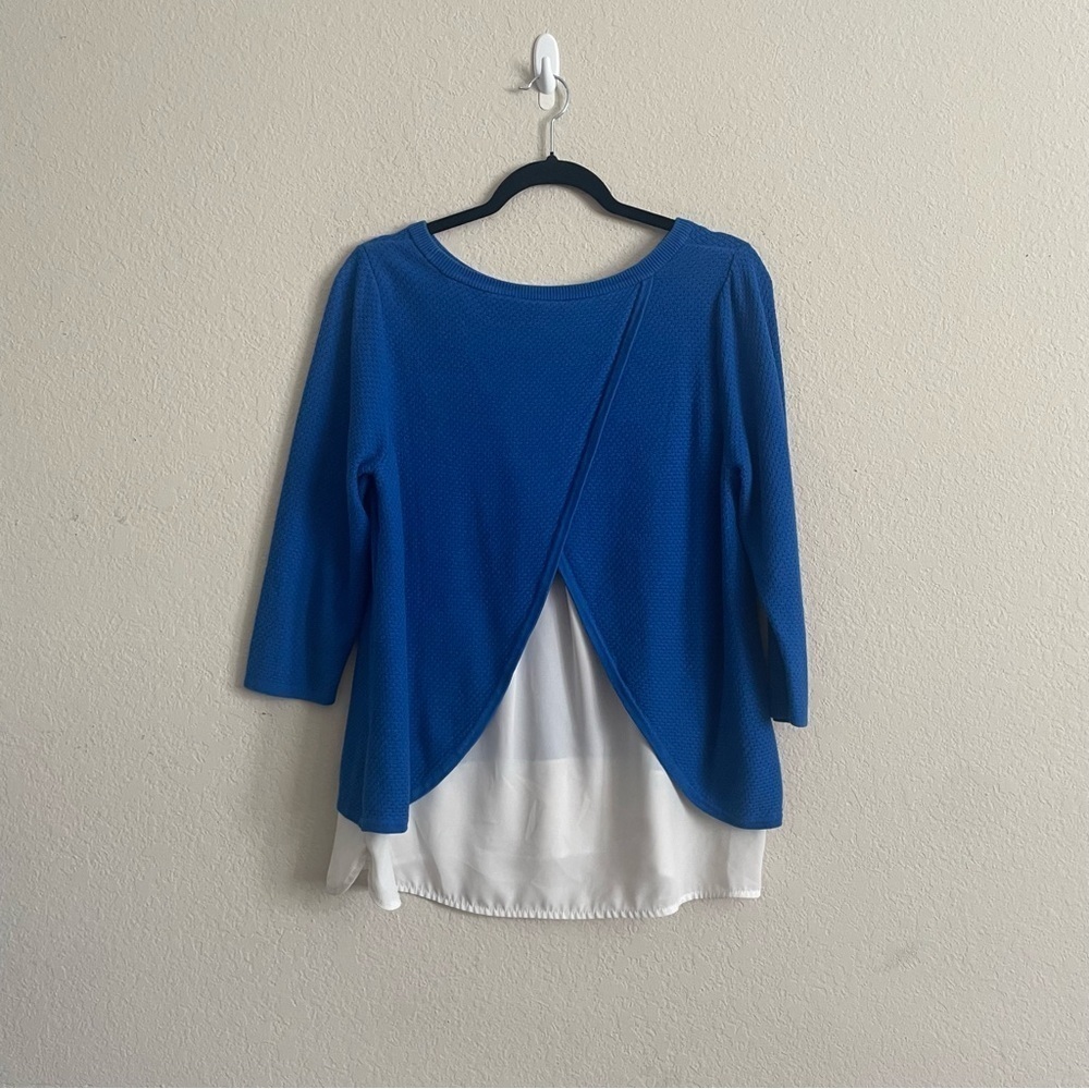 The Limited woman's blue top L overlaying knit preppy sweater office career - Picture 6 of 8